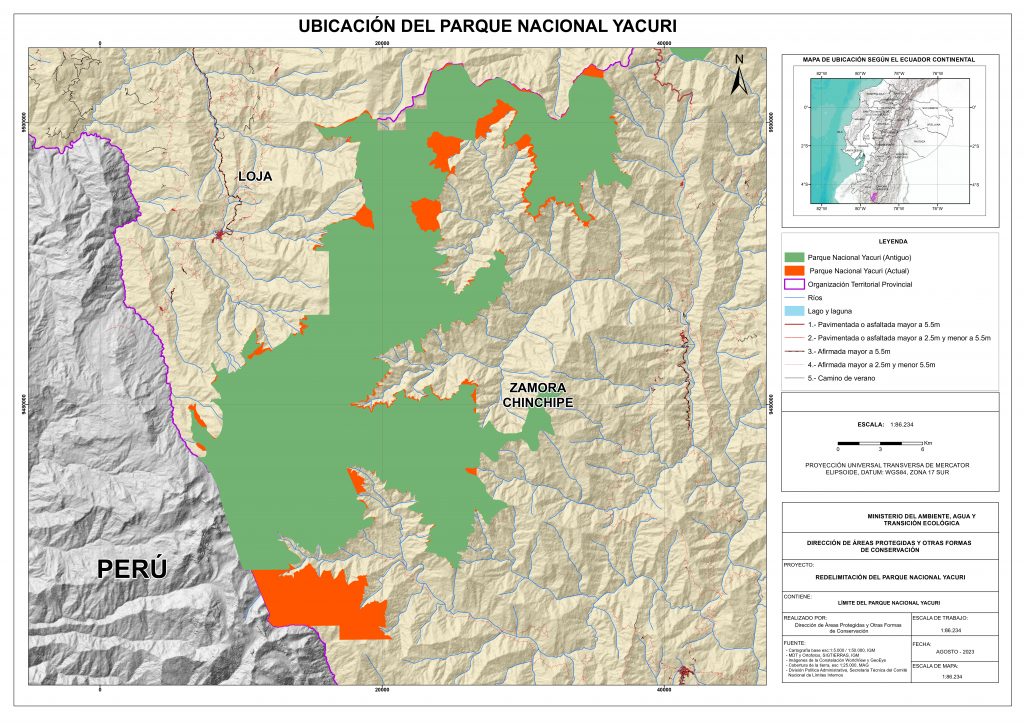 Mapa de ubicación del Parque Nacional Yacuri, Ecuador